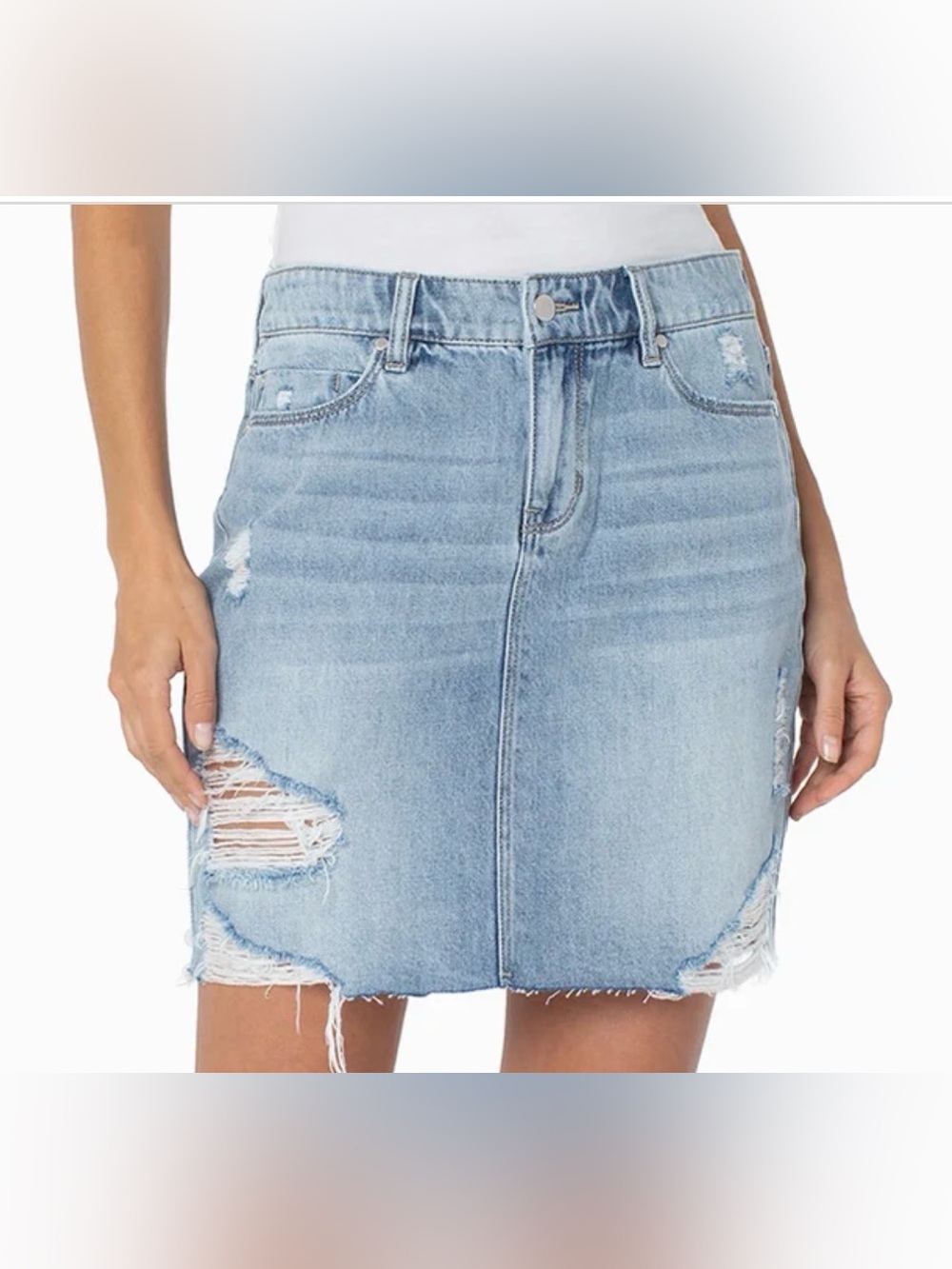Liverpool Los Angeles Evanston Distressed Denim Mini Skirt 14/32 NWT